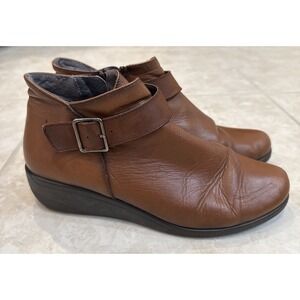 Dorking By Fluchos Heeled Brown Leather Side Zip Shoes Women's Size US 8.5 EU 39